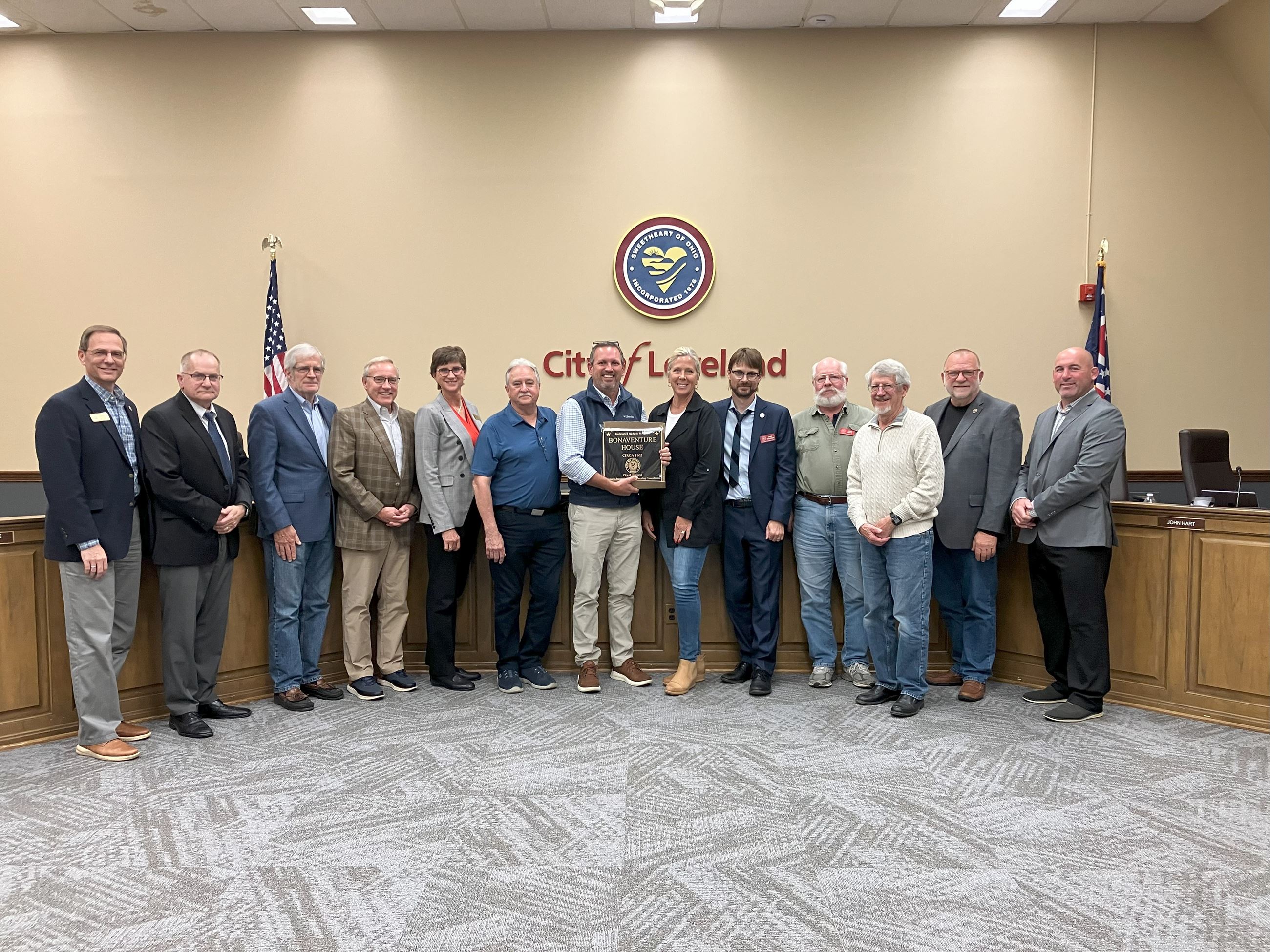 City Council and Jim Grethel with Plaque