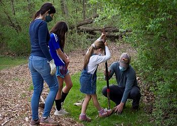 Volunteers planting trees in park
